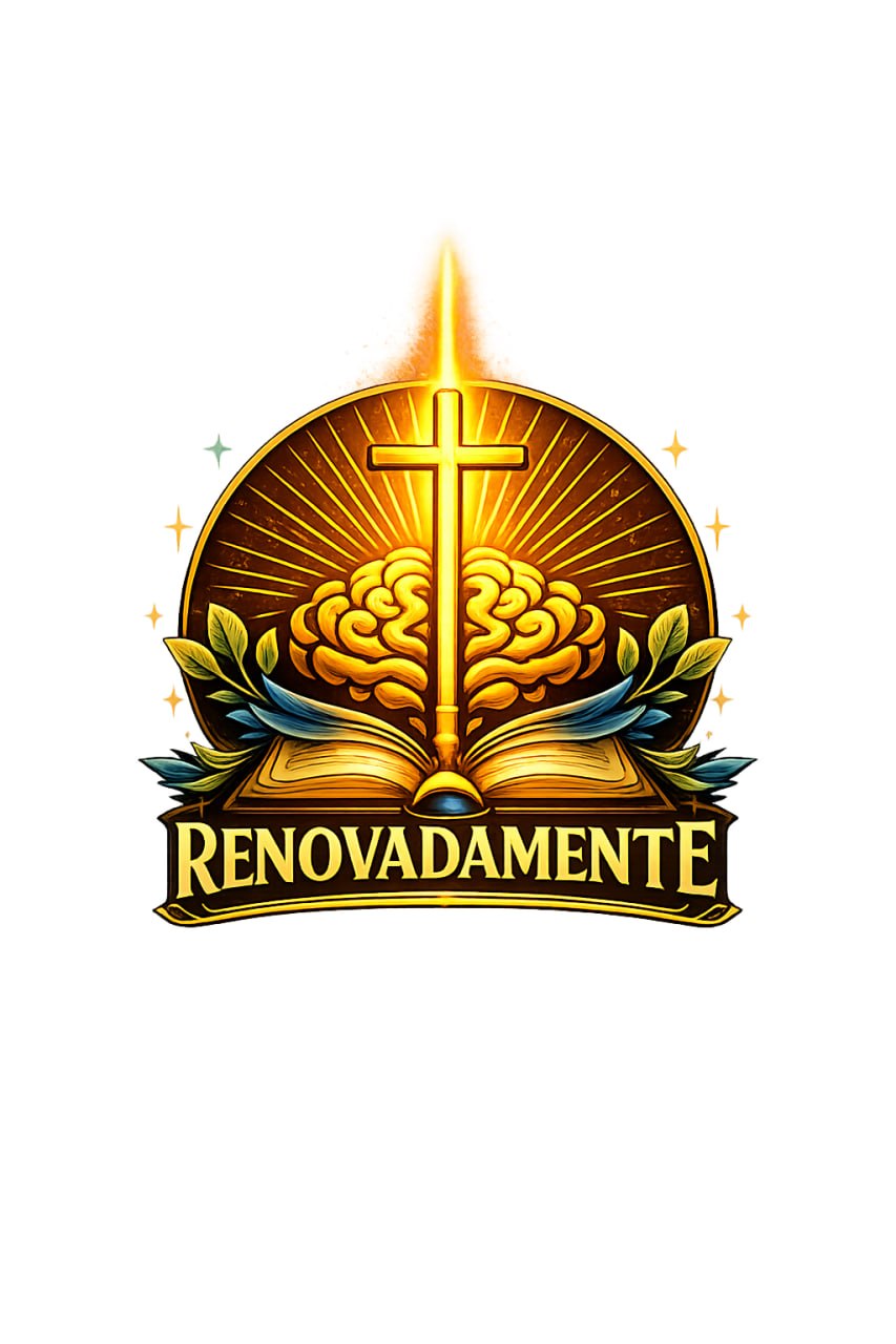 Emblema RenovadaMente: cruz, Bíblia e cérebro